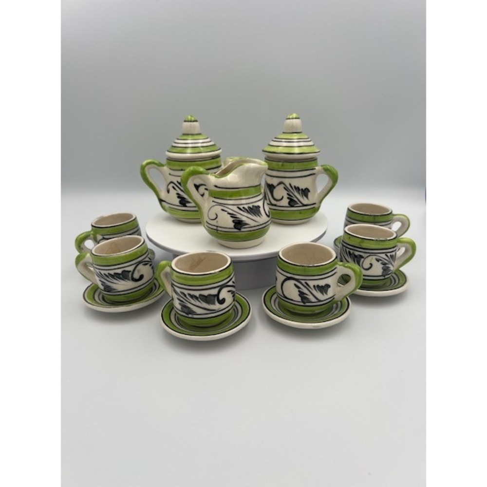 Vintage Mexican Miniature Ceramic Talavera Tea Set Hand Painted 17pc Set